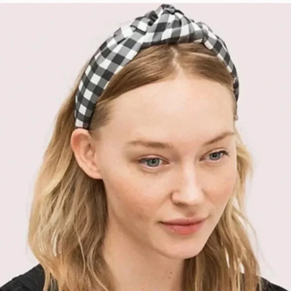 Kate Spade New York Daisy Gingham  Knot Silk Headband Black/White OS - Picture 1 of 1